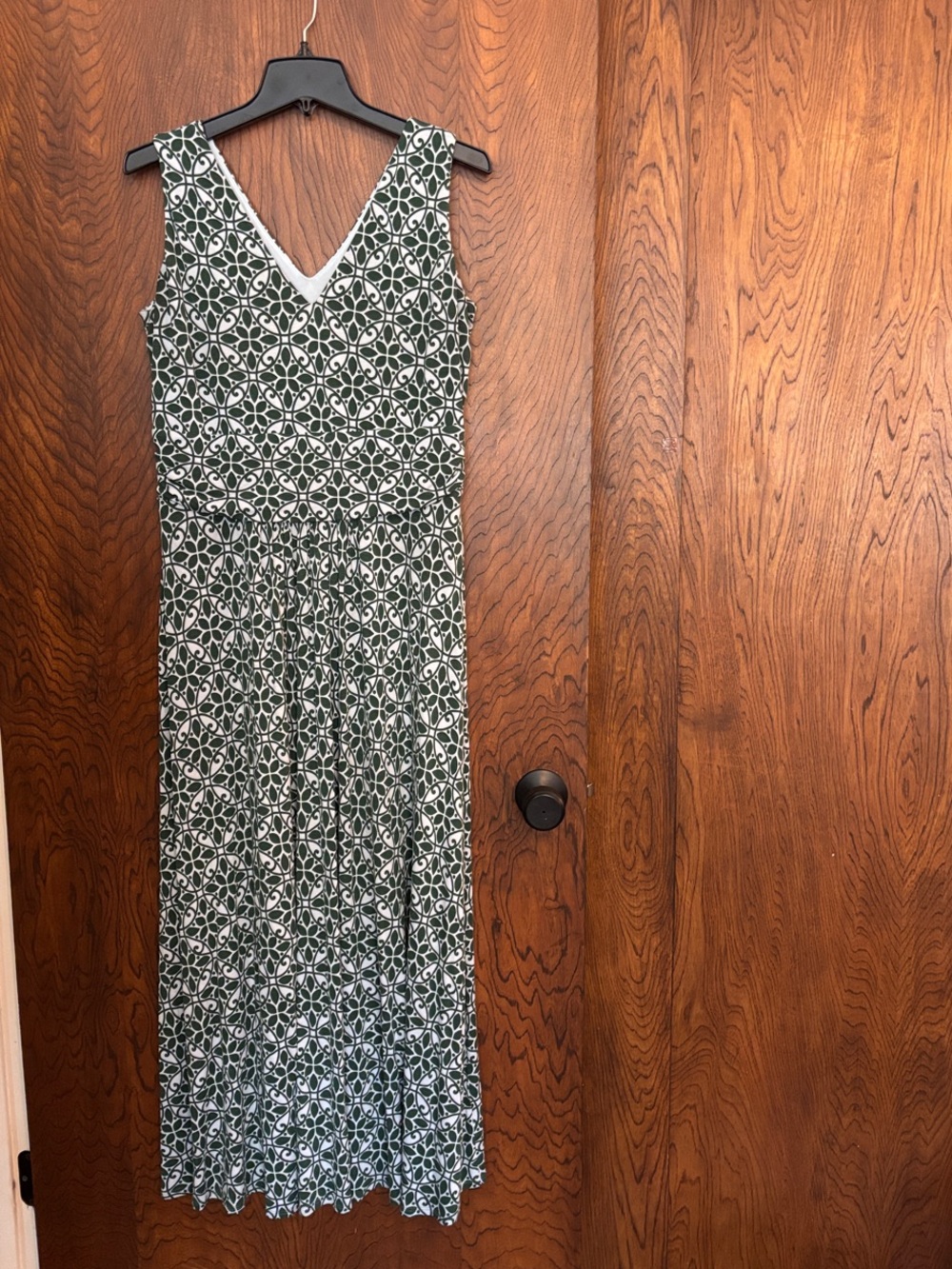 Boden Green and White V-Neck Patterned Maxi Dress